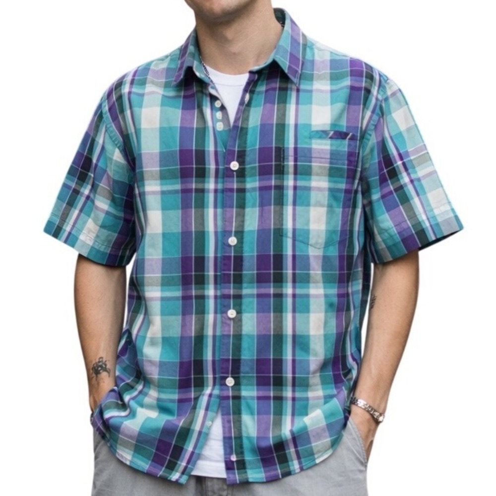 Tony Hawk Men's‎ Plaid Printed Collared Short Sleeve Button Down Shirt Size XL